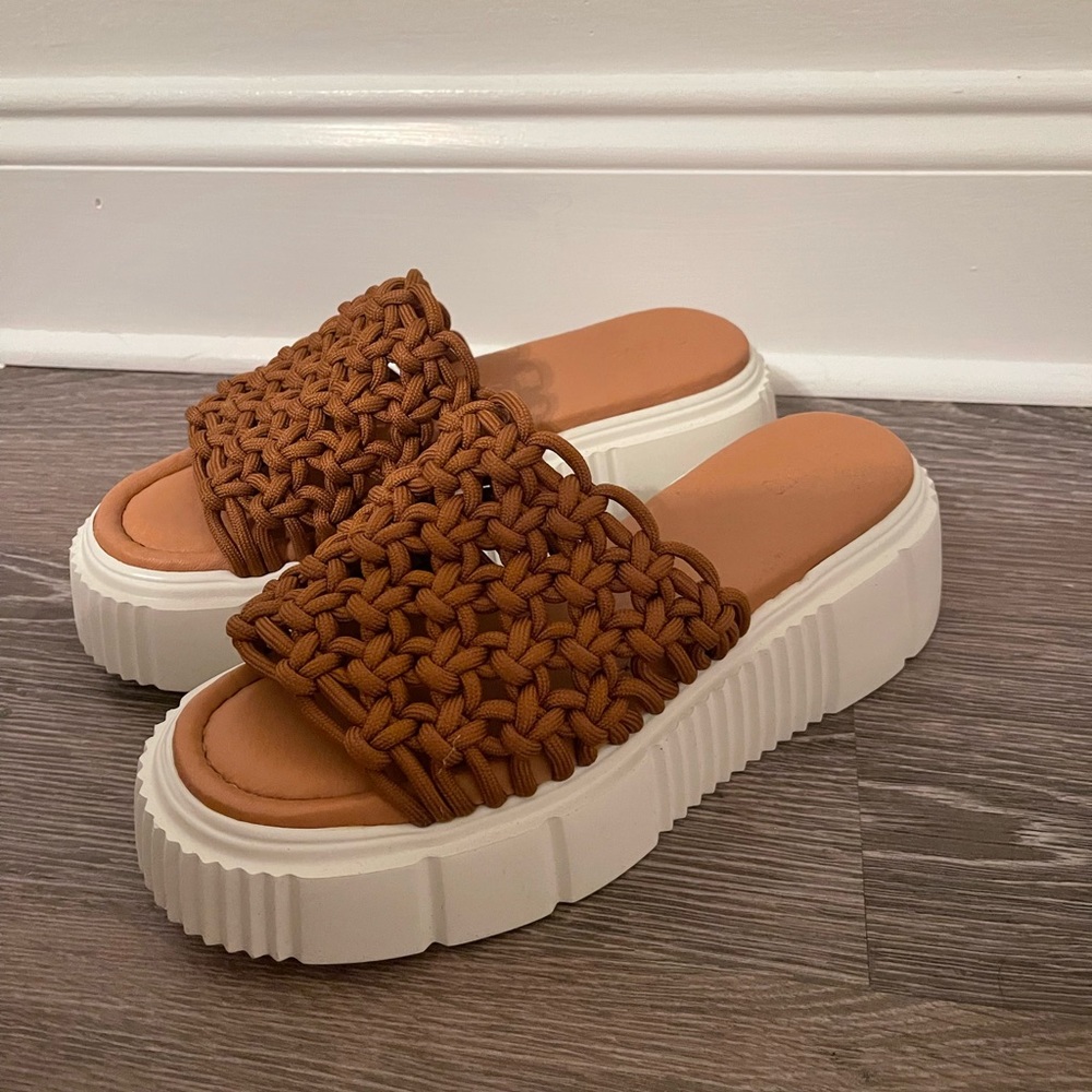 Brown Woven Platform Sandals by Maeve by Anthropologie